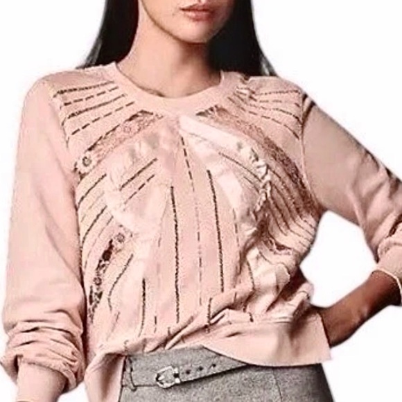 Anthropologie Tops - Anthropologie Embellished Pink Bow Beaded Sweatshirt NWT